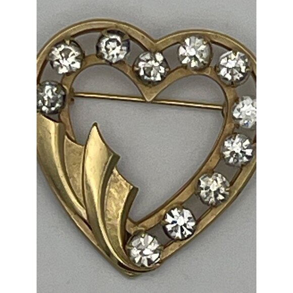 Vintage Brooch Signed Catamore 1/20 GF Yellow Gold Filled Clear Rhinestones Pron - Picture 2 of 7